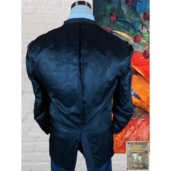 Vintage Hart Schaffner Marx 42L Blue Black Textured Blazer Sport Coat Jacket - Picture 8 of 14